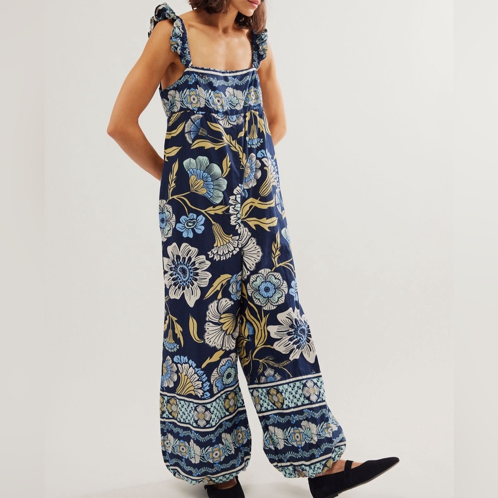 Free People Bali Albright Jumpsuit in Navy Combo size Small